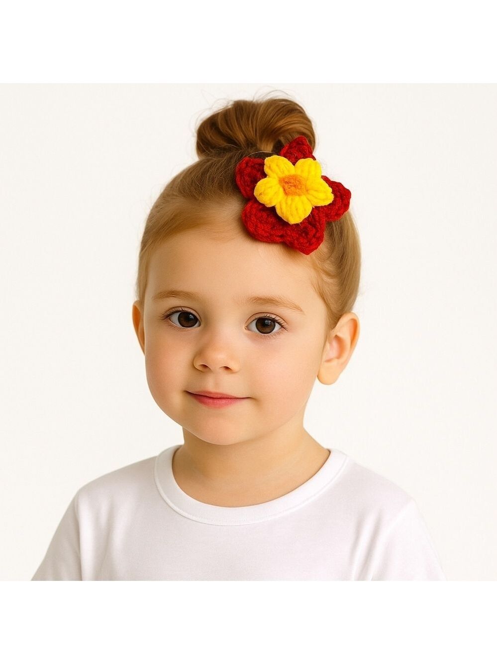 Hand Knit Crochet Hair Clip Yellow Flower Handmade